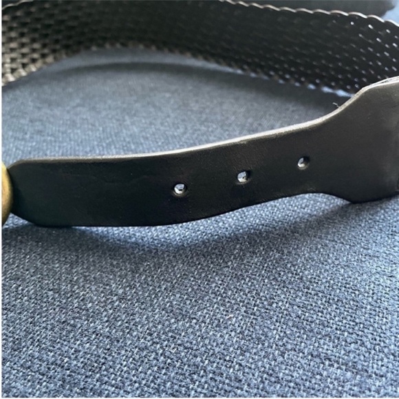 LOFT - XS black woven genuine leather wide belt with gold buckle. - Picture 4 of 13